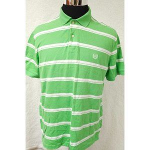 Chaps Mens Large Green White Stripe Short Sleeve 2 Button Logo Golf Polo Shirt